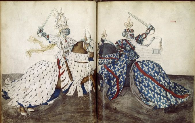 Knights jousting, from René d'Anjou's "Livre des tournois"