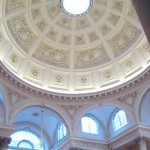 The interior of St Stephen Walbrook, showing the dome and windows beneath