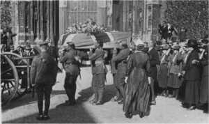 Edith Cavell's coffin arriving at Norwich Cathedral, May 1919
