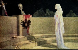 An Italian postcard showing the trial of Edith Cavell (some artistic licence taken......)