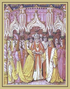 Contemporary engraving of the marriage of King Henry V and Catherine of Valois